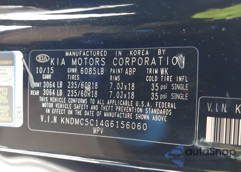 2016 Kia Sedona Sx z USA, uszkodzony, nr VIN KNDMC5C14G6156060